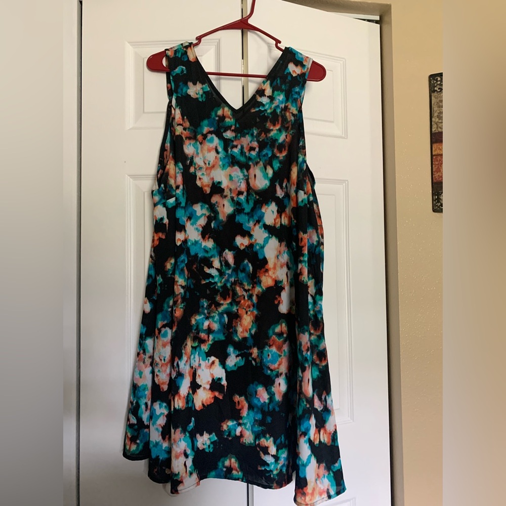 Decree Black and Teal Sleeveless Midi Dress